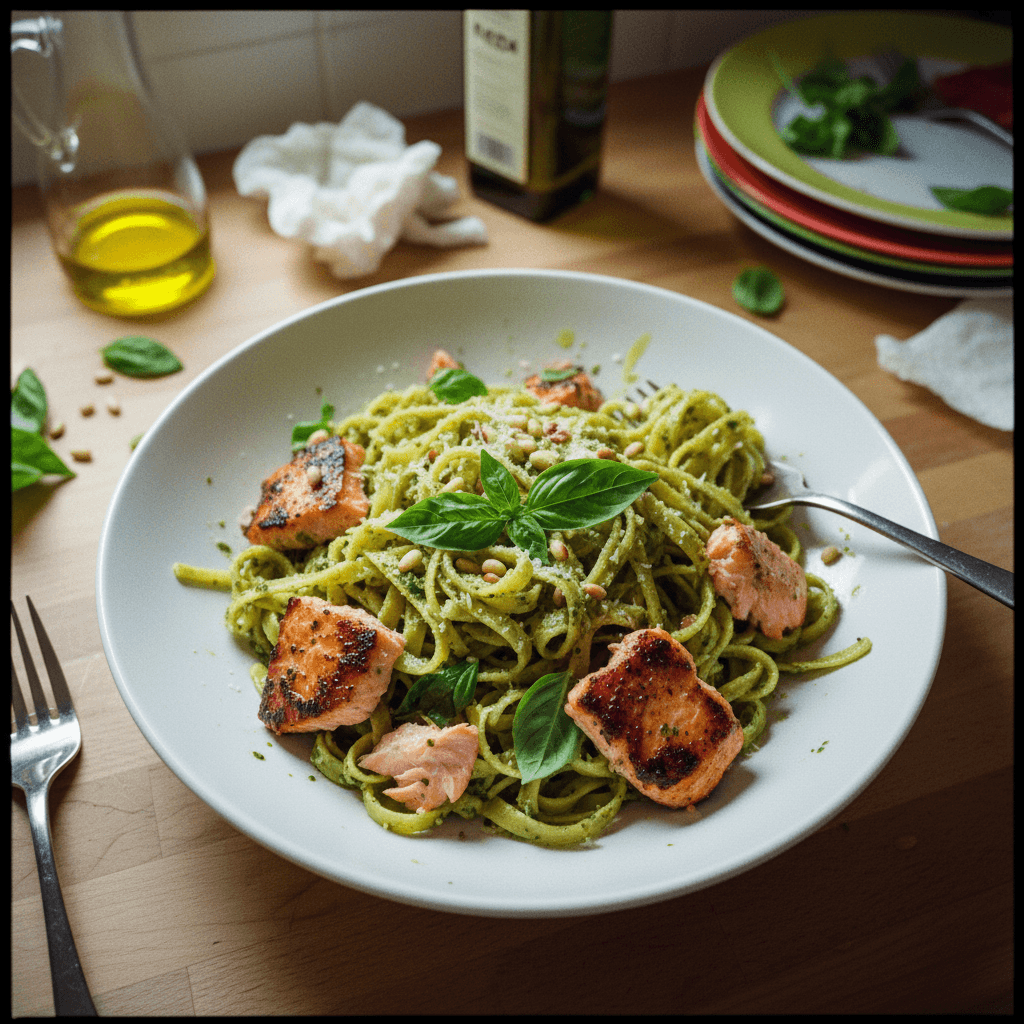 Costco Salmon with Kirkland Signature Pesto Pasta