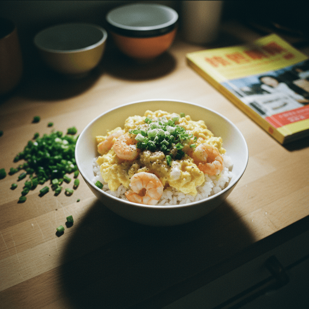 Silky Scrambled Eggs with Shrimp (滑蛋蝦仁飯)