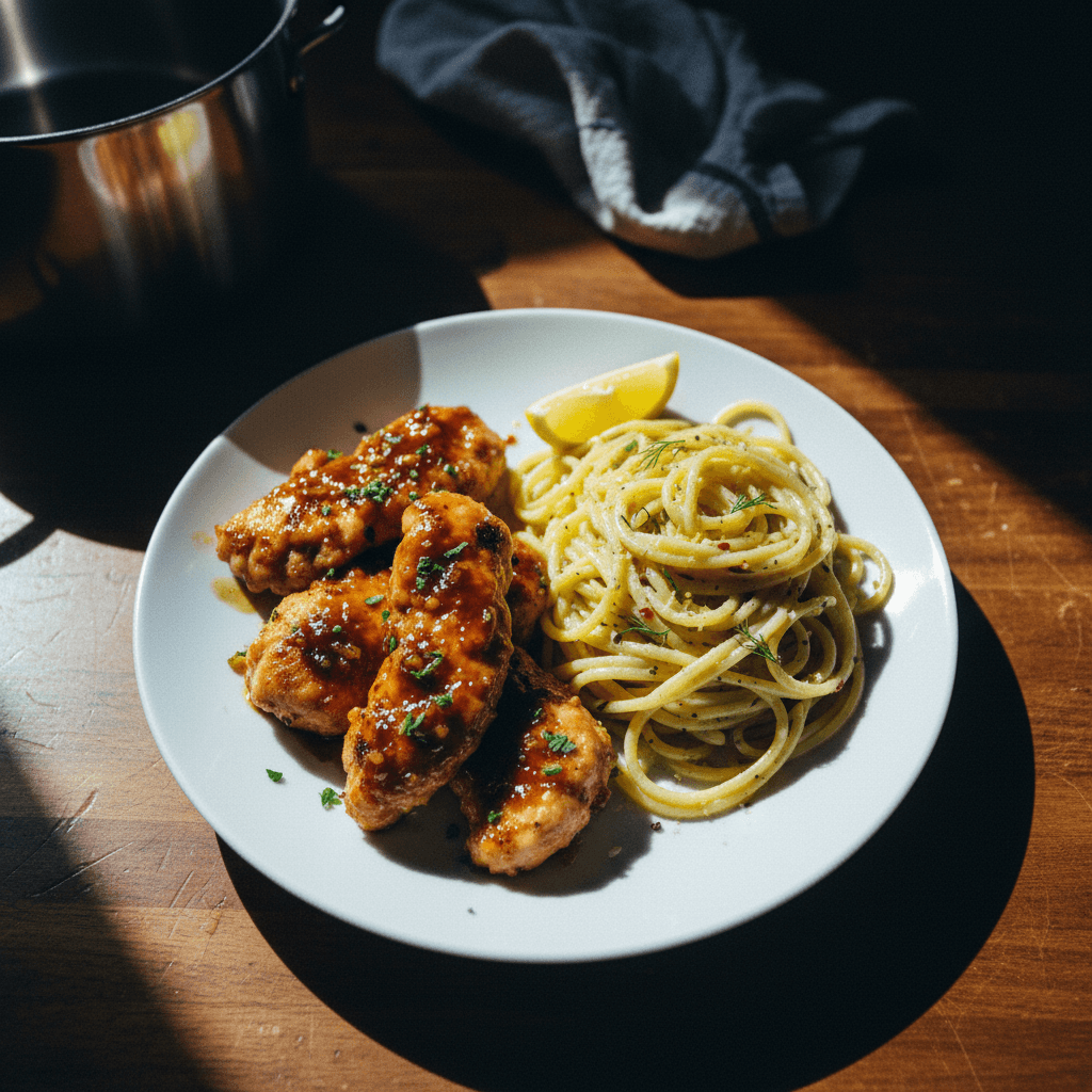 Lemon Butter Spaghetti with Honey Garlic Glazed Chicken