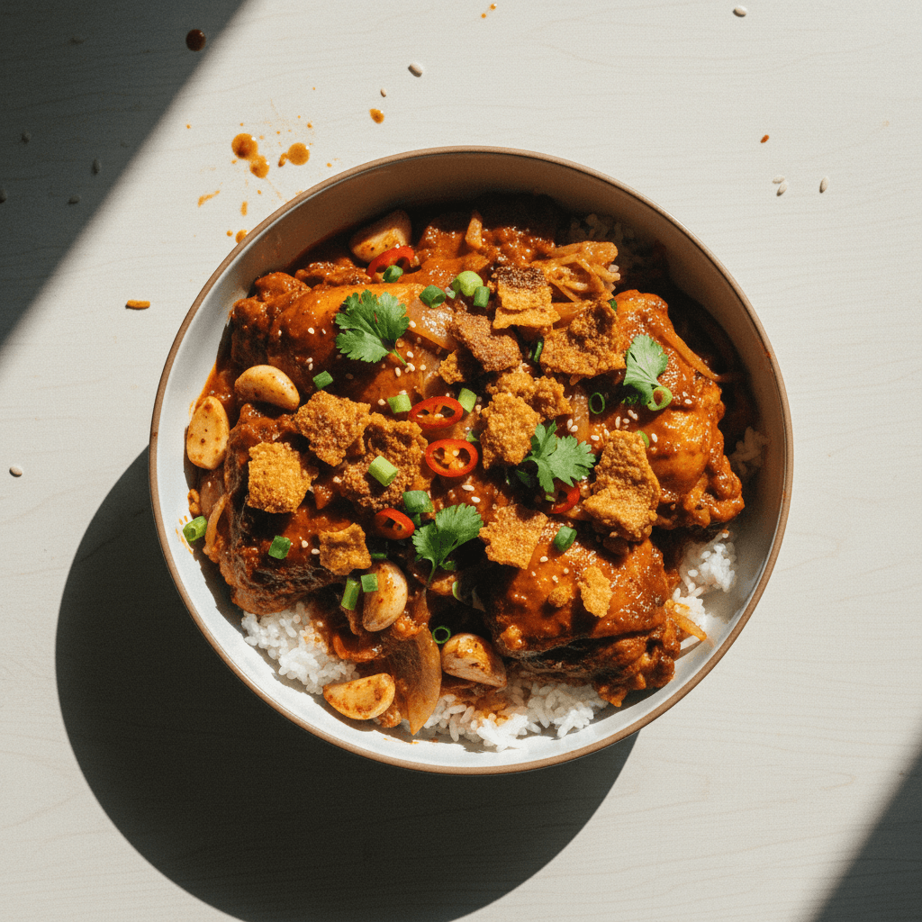Gochujang Kimchi Braised Chicken with Crispy Skin