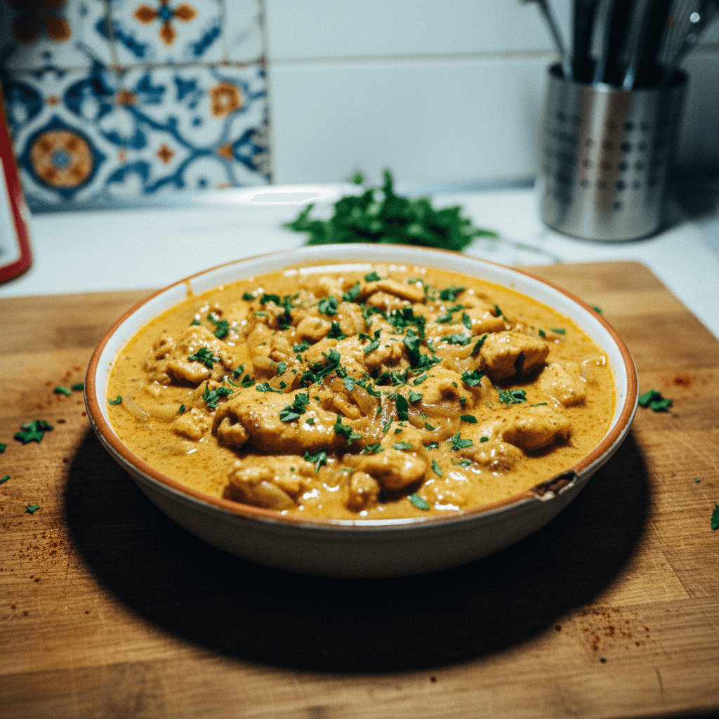 Pollo en crema de cebollas caramelizadas (Chicken in Cream of Caramelized Onions)