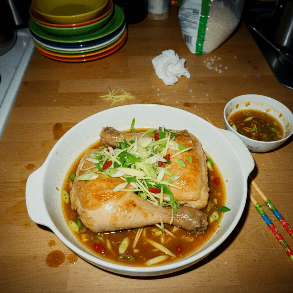 Pinasingaw na Manok na may Luya at Sibuyas