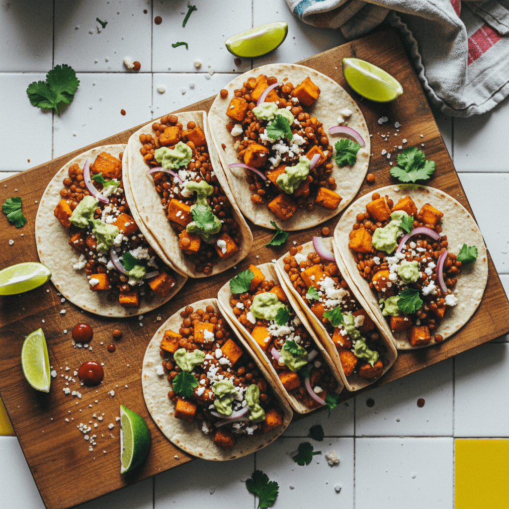 Spicy Lentil and Sweet Potato Tacos