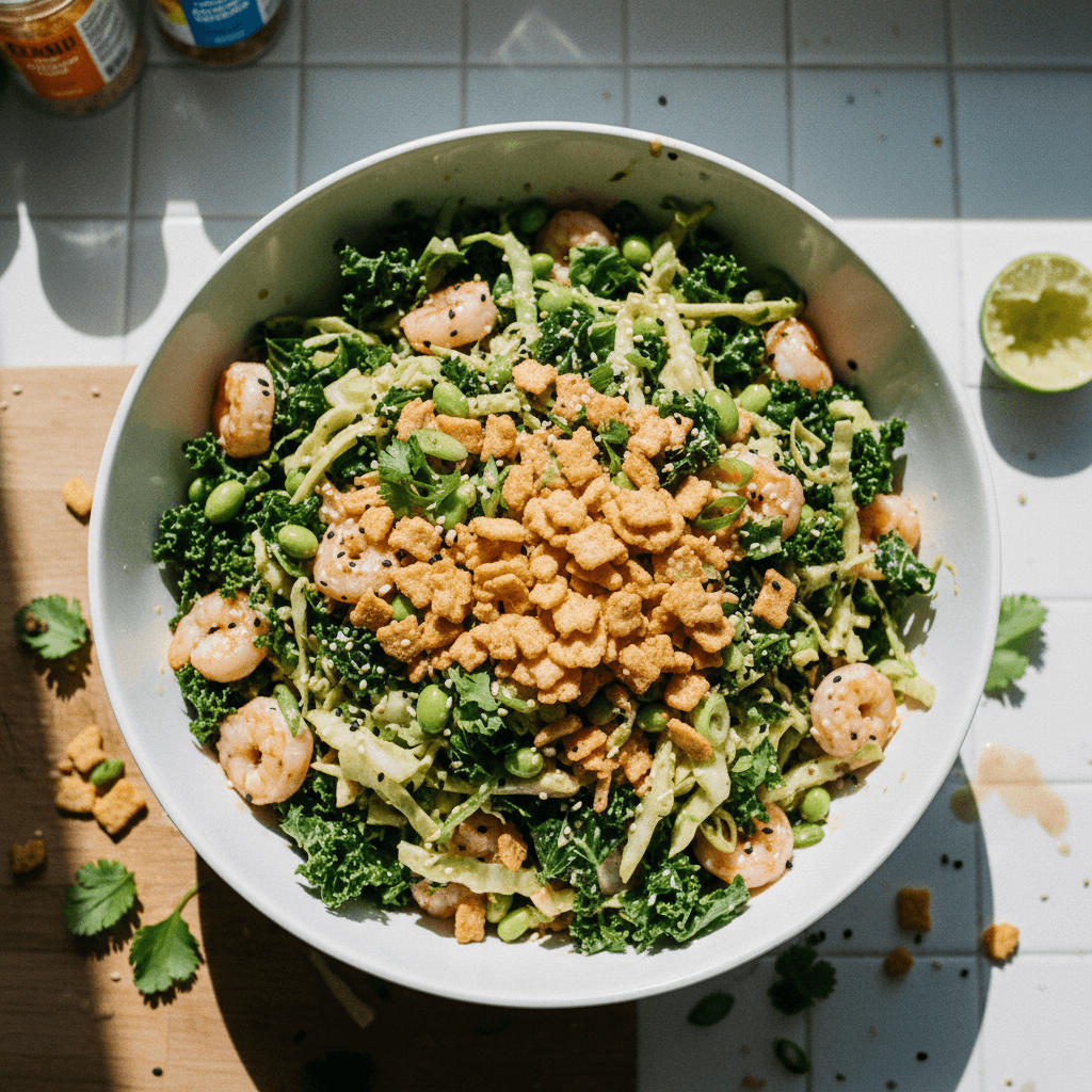 Miso Crunch Shrimp Salad with Crispy Rice