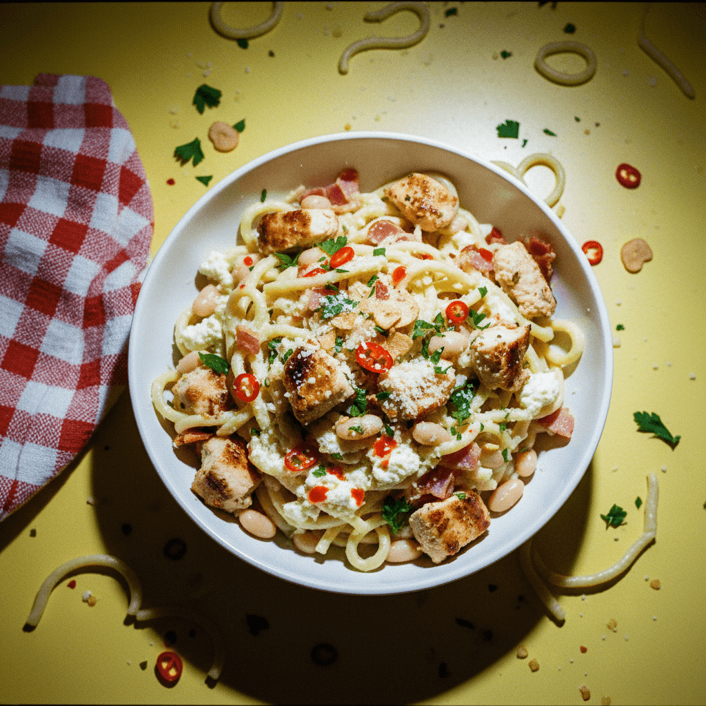 Spaghetti Aglio, Olio e Peperoncino Cremosi con Pollo
