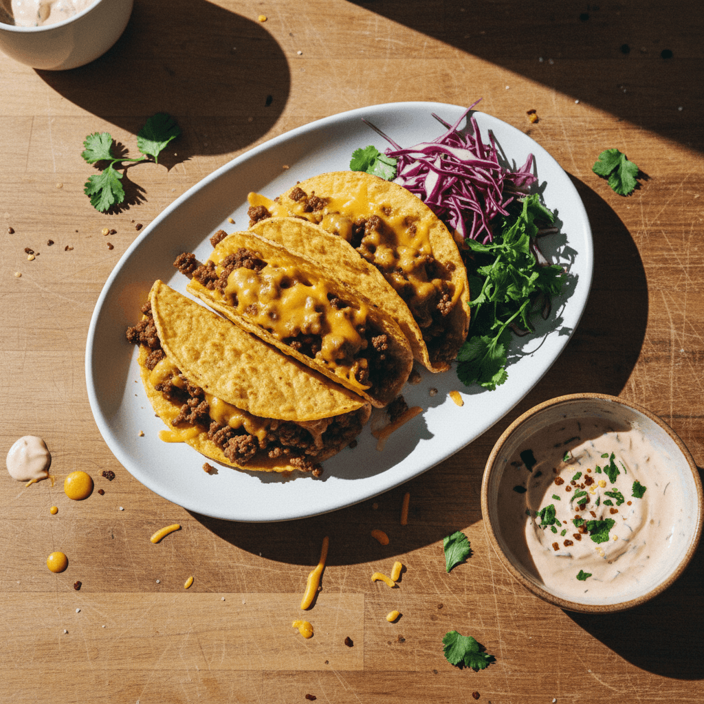 Crispy Cheesy Meat Tacos with Special Sauce