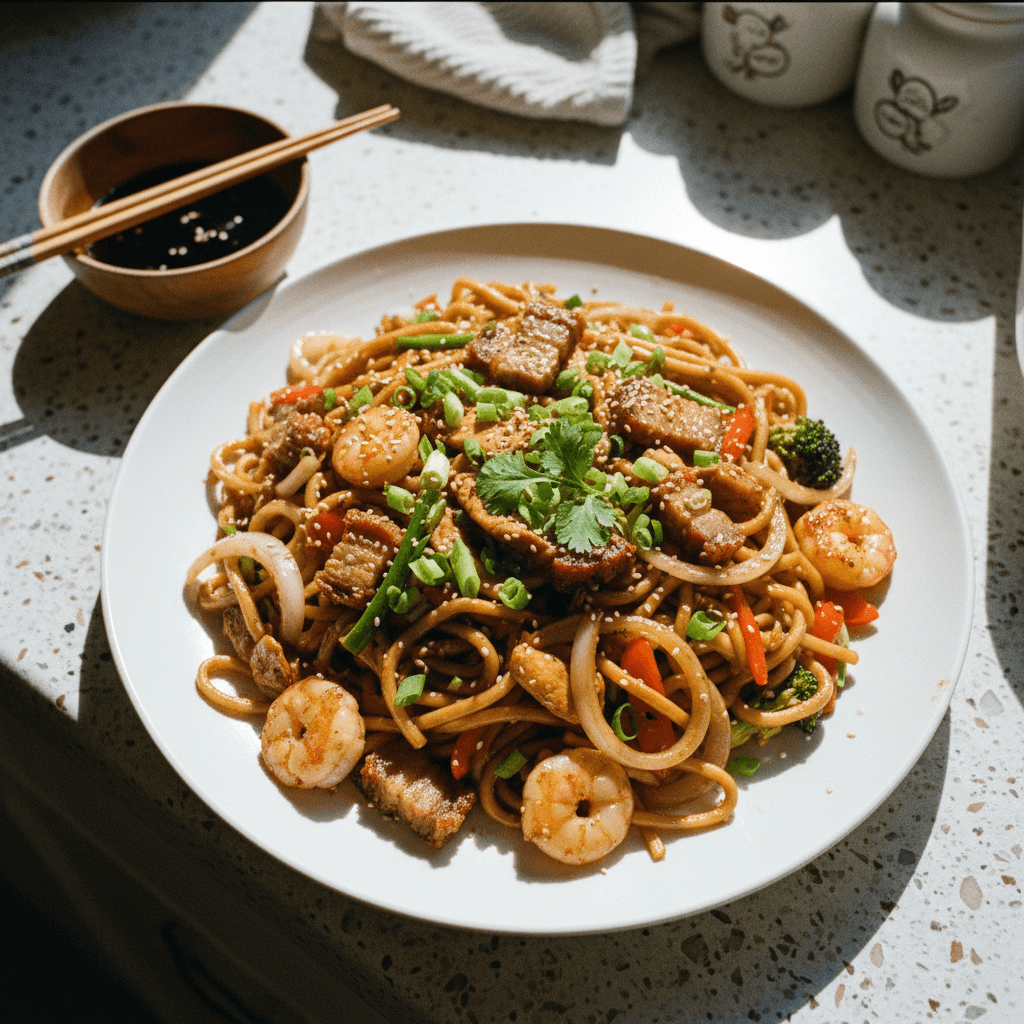 Stir-fried Noodles na may Protina at Gulay