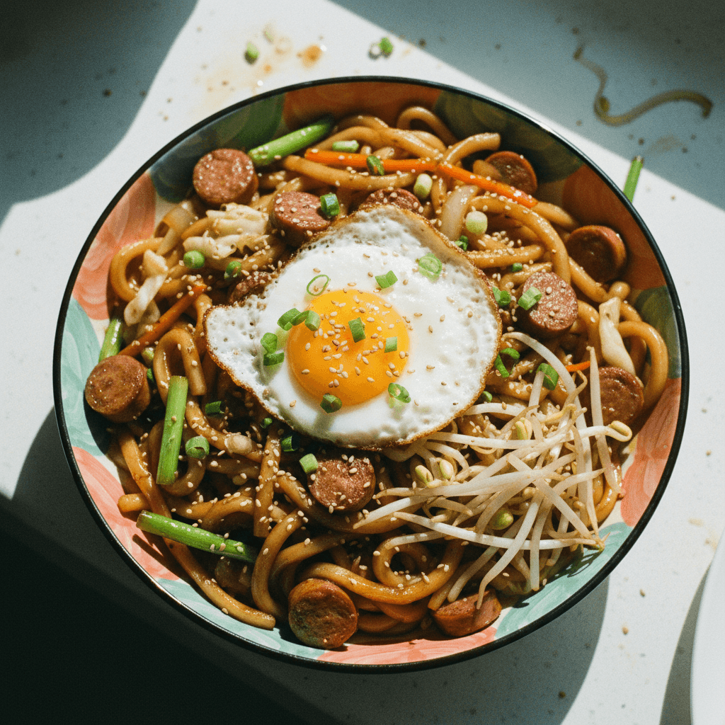 Beef Sausage Udon Stir Fry