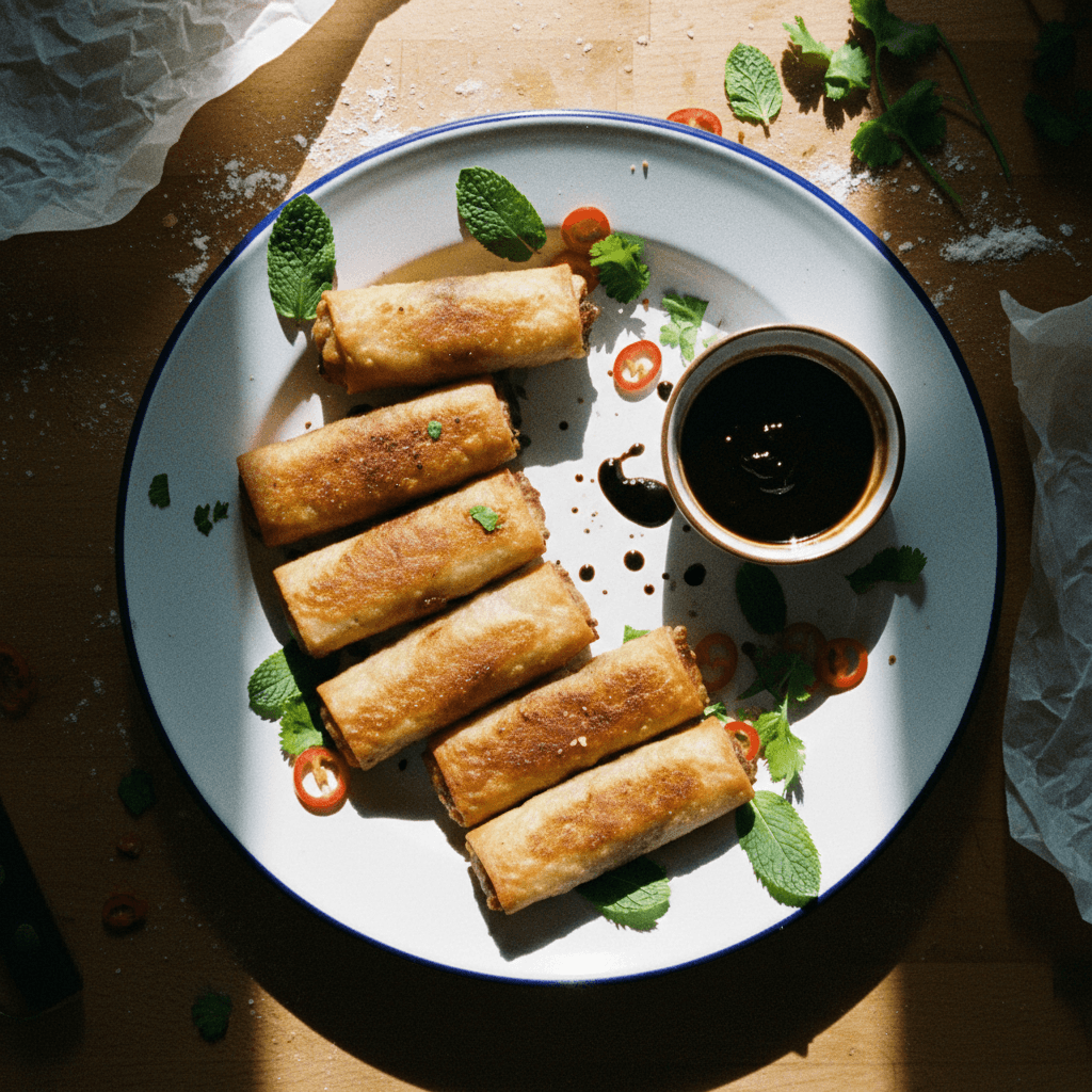 Crispy Duck Spring Rolls with Hoisin Dipping Sauce
