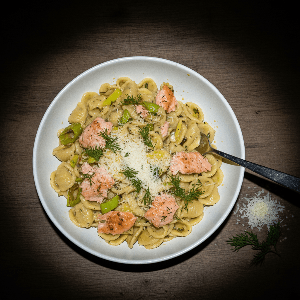 Caramelised Leek & Salmon Pasta