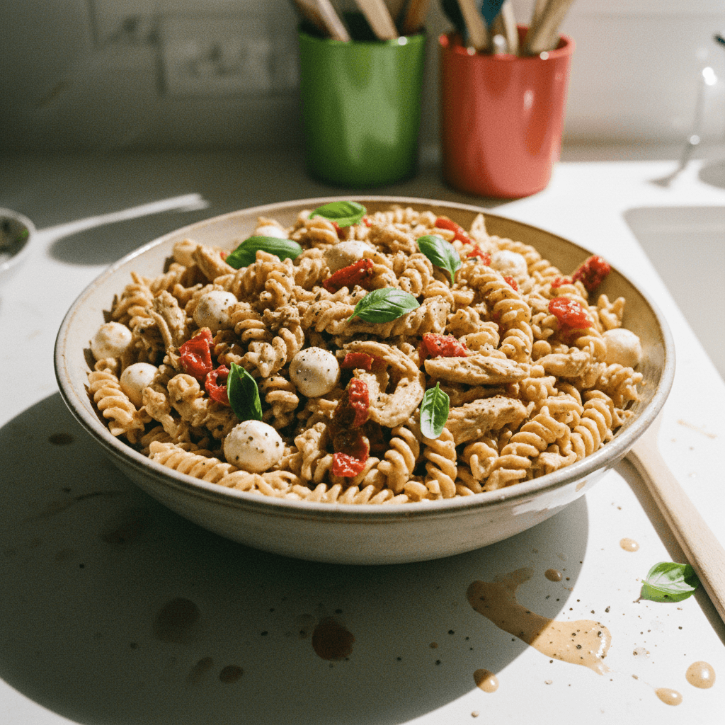 Creamy Balsamic, Chicken, Sundried Tomato & Bocconcini Pasta Salad