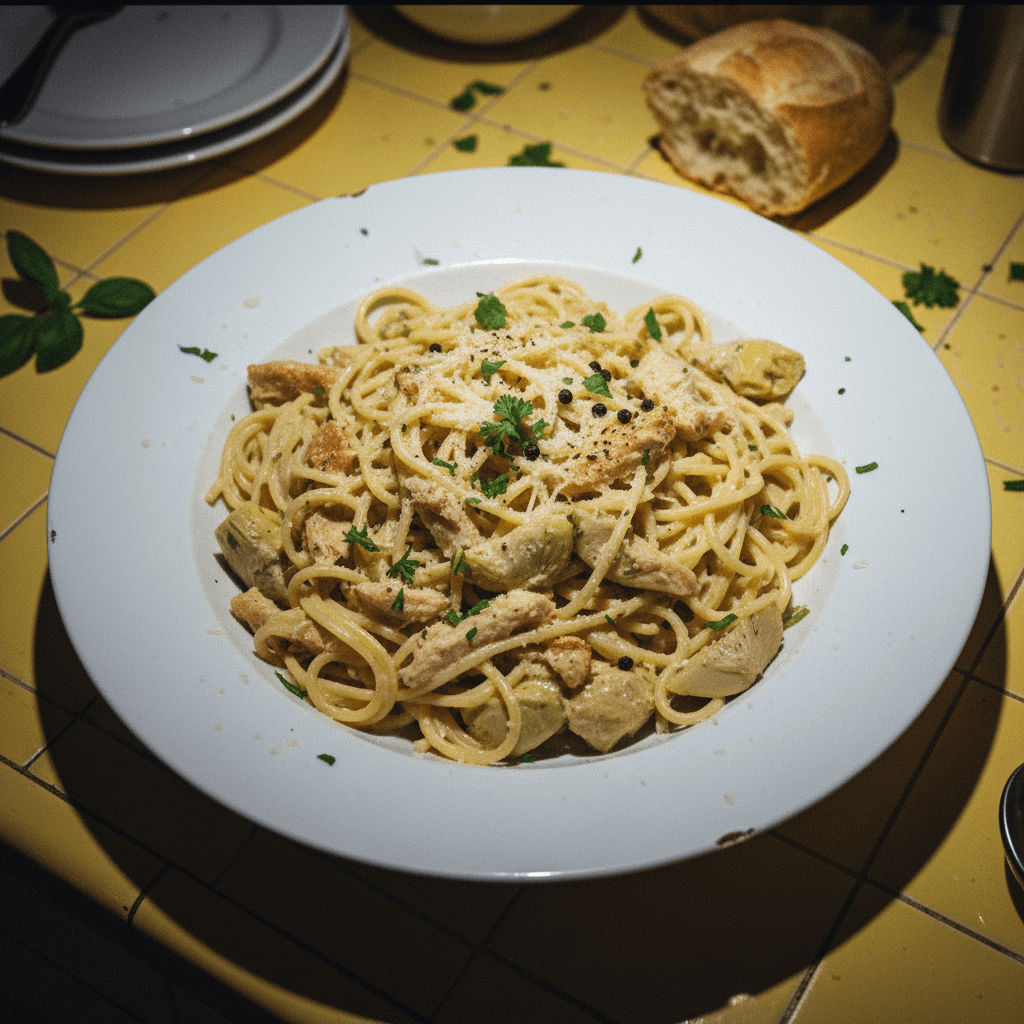 Artichoke Chicken Spaghetti Alfredo