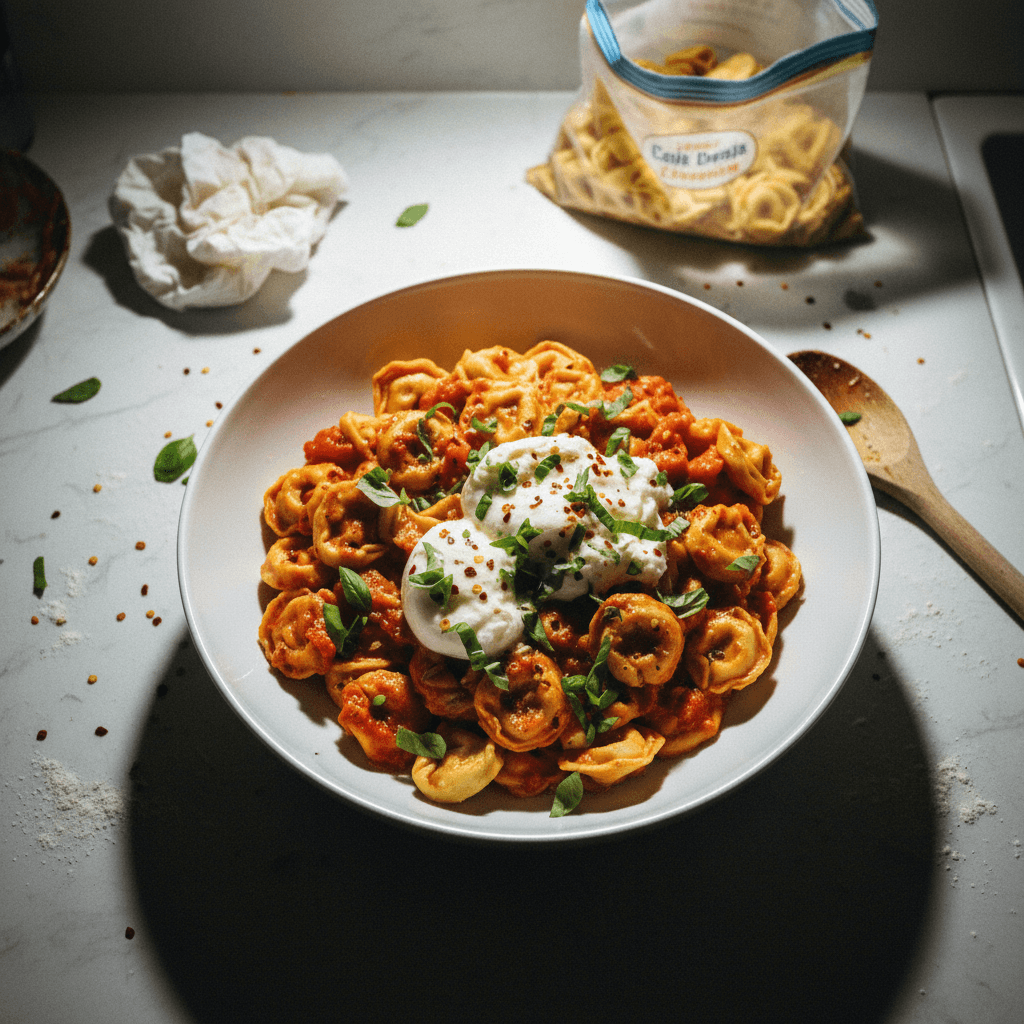 Creamy Tomato Tortellini with Burrata