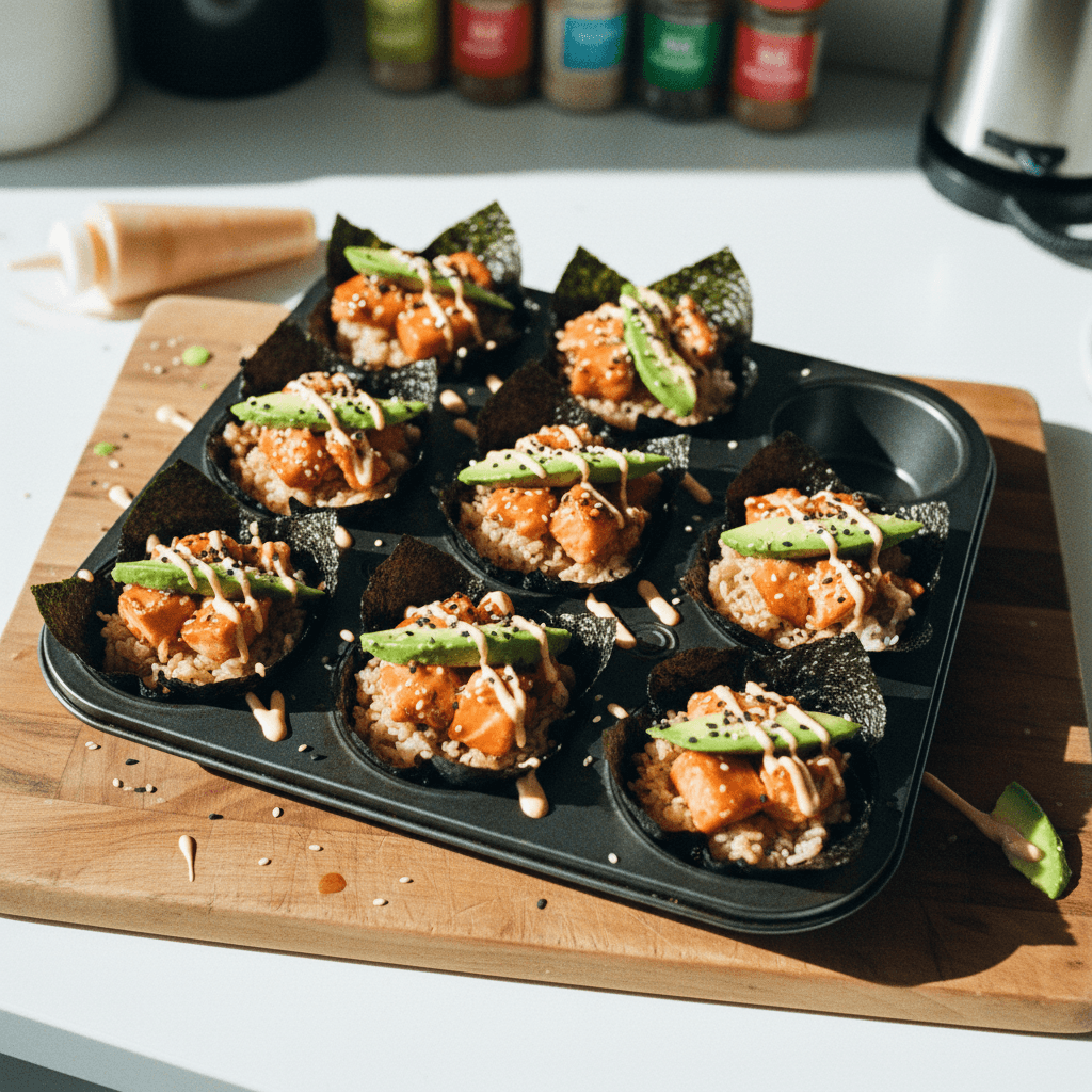Teriyaki Salmon Baked Sushi Cups