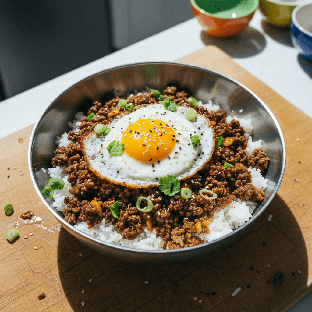 Garlic Pepper Beef Rice Bowl