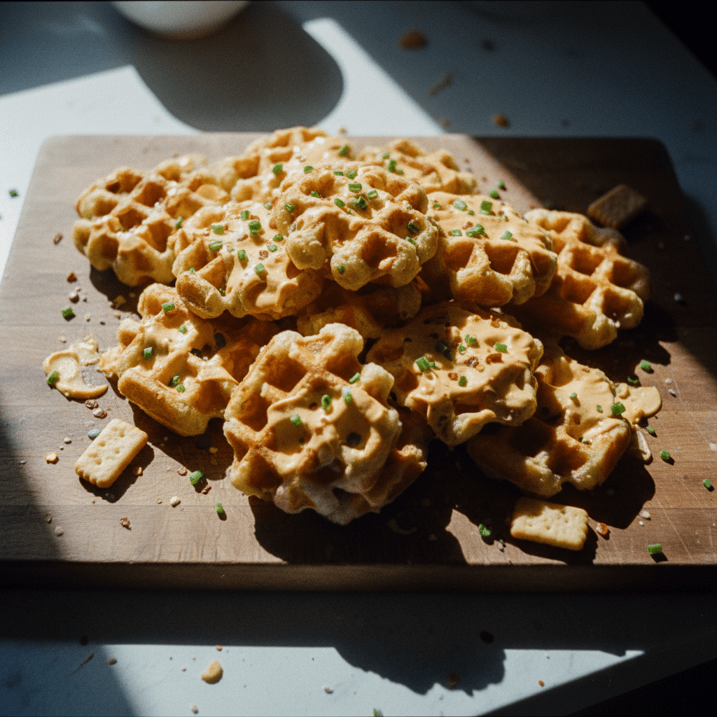 Savory Waffle Bites with Creamy Cheddar Spread