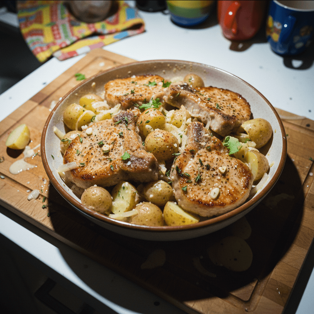 Slow Cooker Creamy Garlic Pork Chops and Potatoes