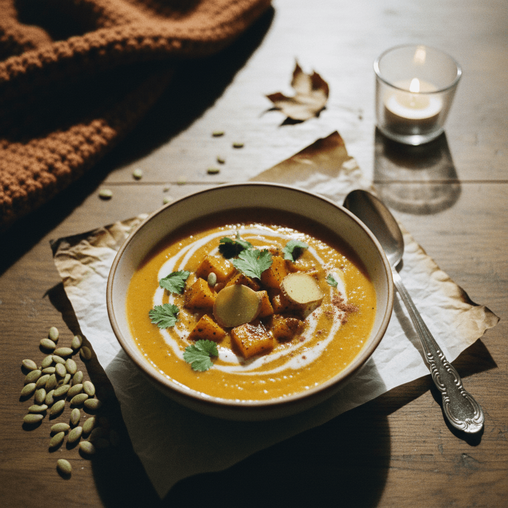 Creamy Carrot & Ginger Soup with Butternut Squash