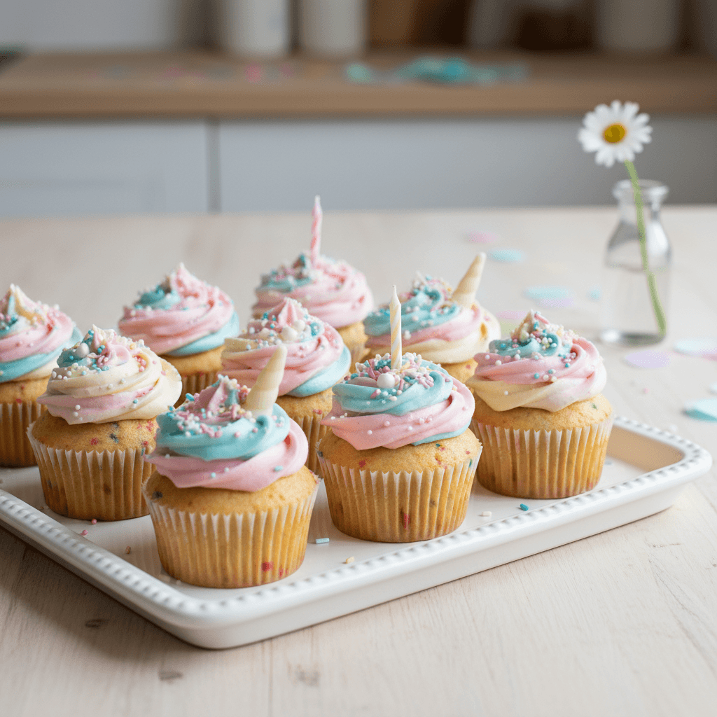 Birthday Cake Batter Cupcakes with Rainbow Sprinkles