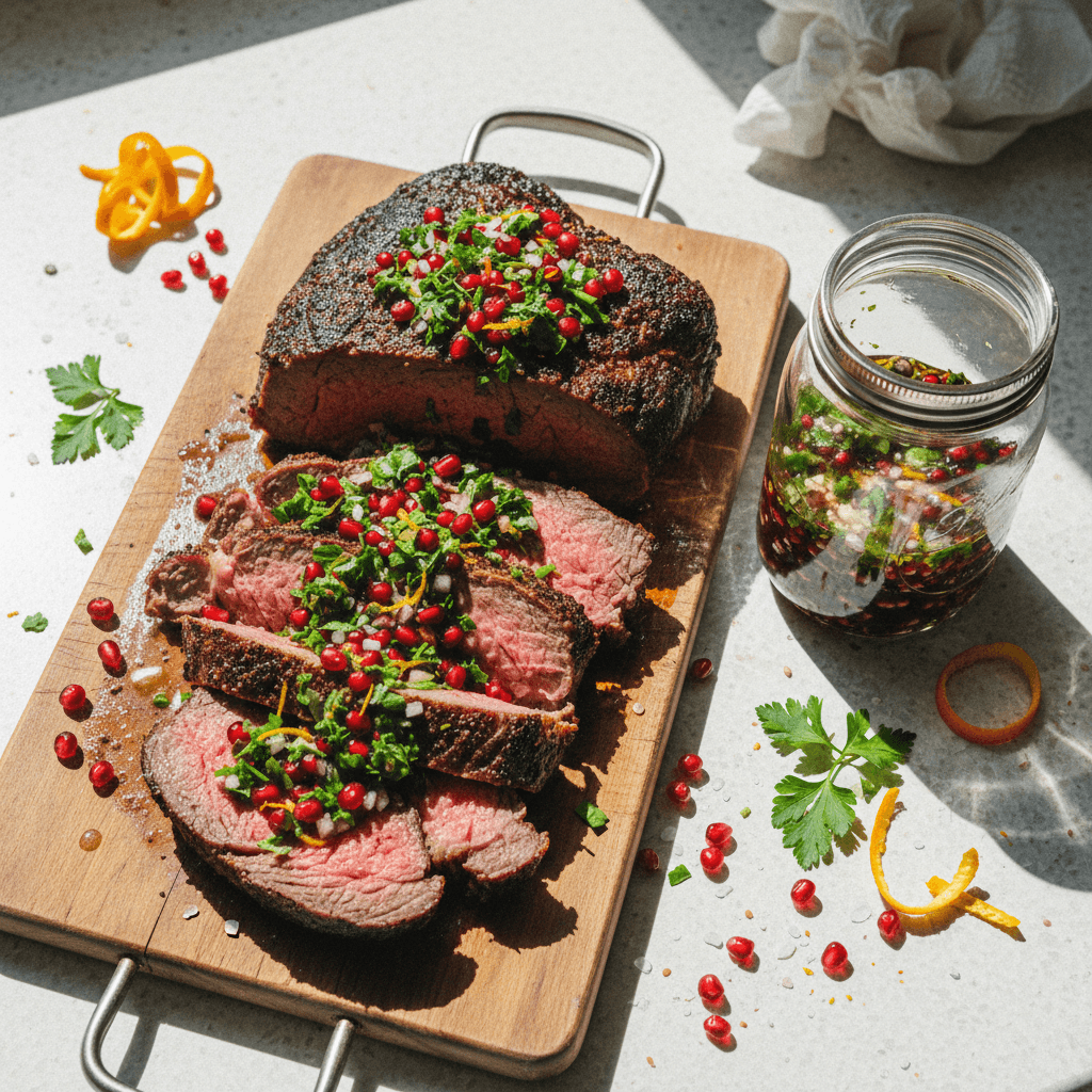 Oven-Roasted Prime Rib with Pomegranate Chimichurri