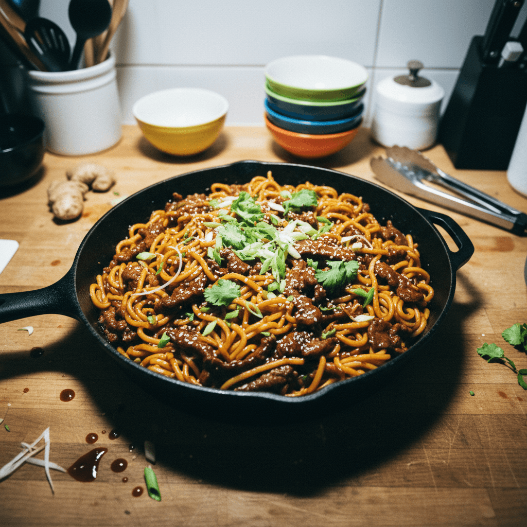 Sticky One-Pan Mongolian Beef with Noodles