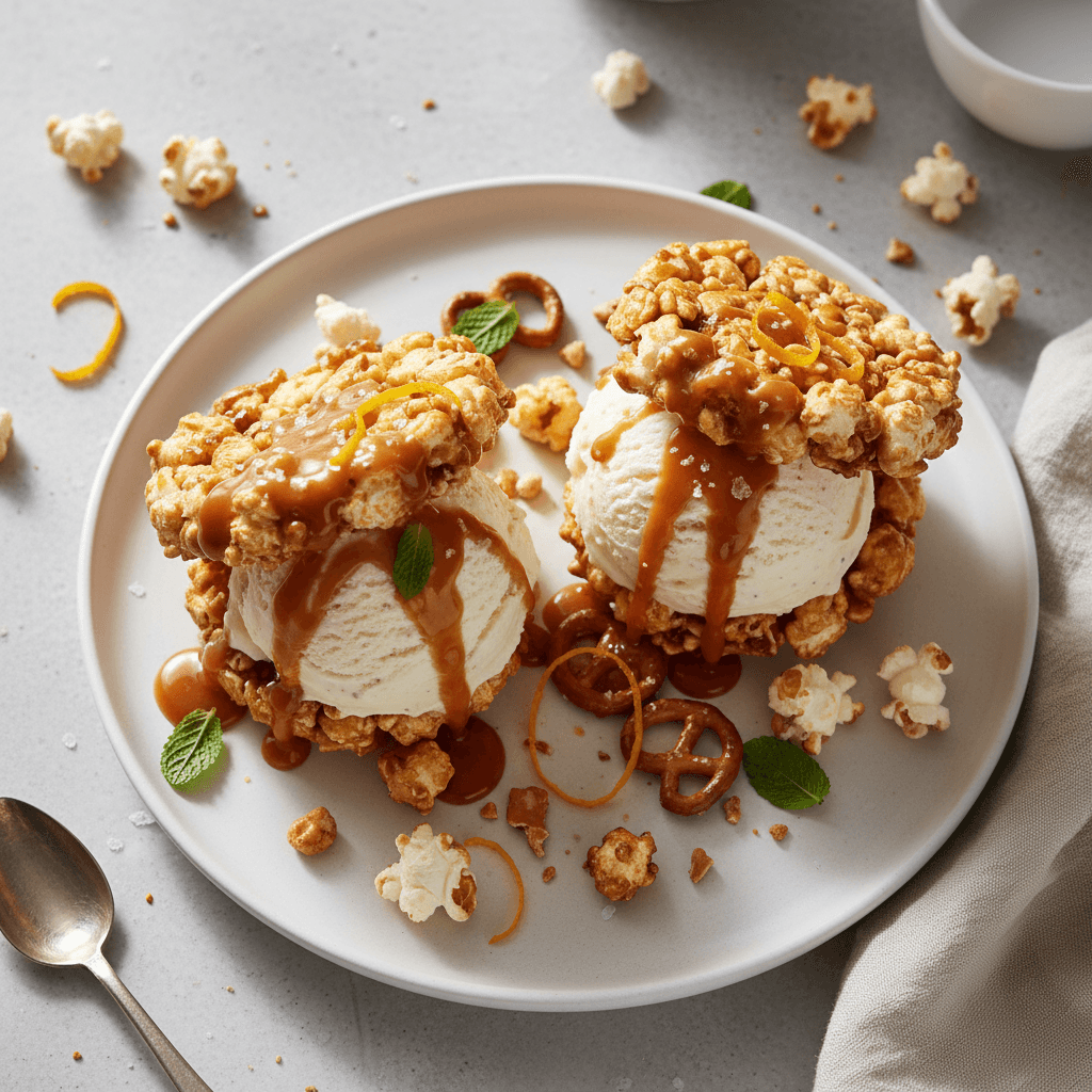 Popcorn Ice Cream Sandwiches with Caramel Sauce