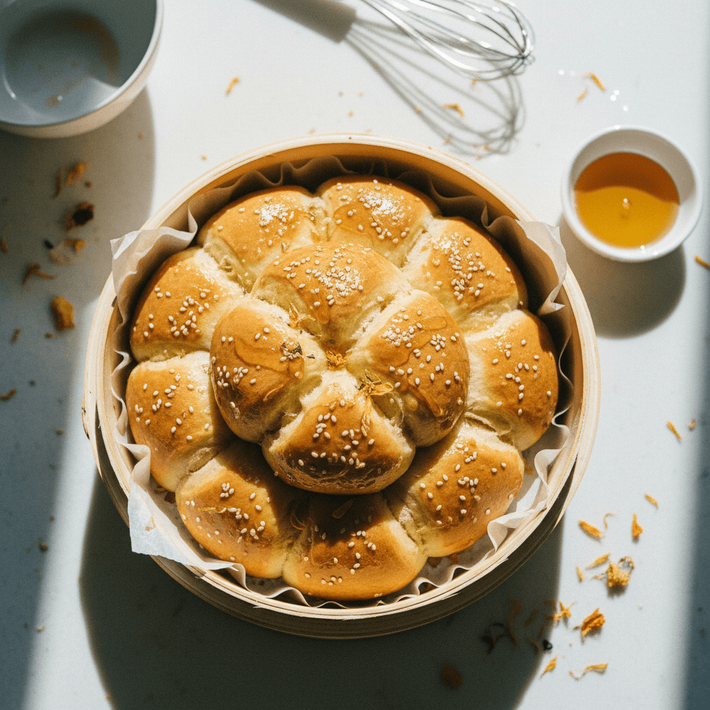 Steamed Golden Pull-Apart Buns (or Steamed Flower Bread)
