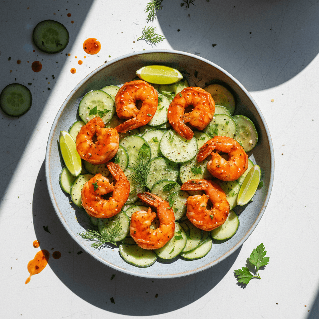 Spicy Shrimp & Creamy Cucumber Salad