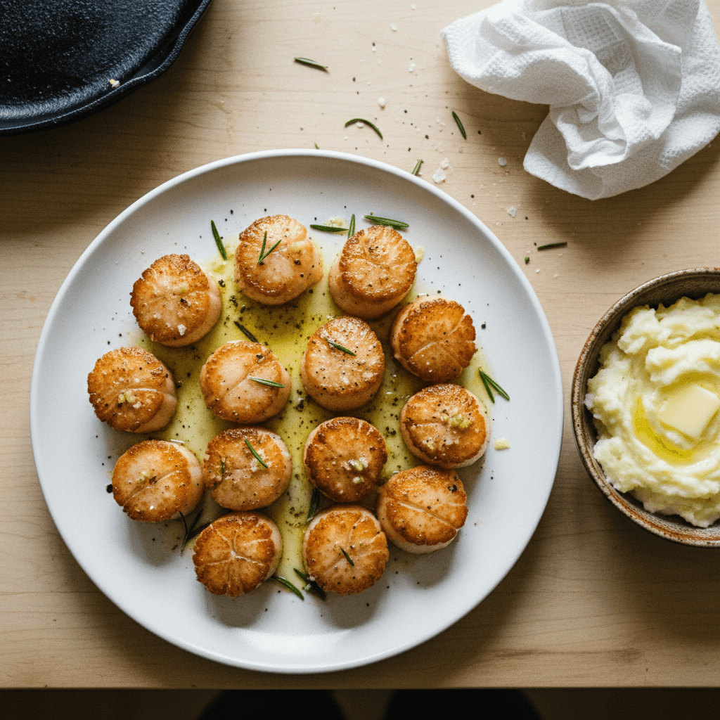 Pan Seared Scallops with Garlic Rosemary Butter