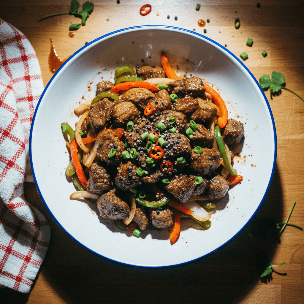 Sizzling Black Pepper Beef with Peppers