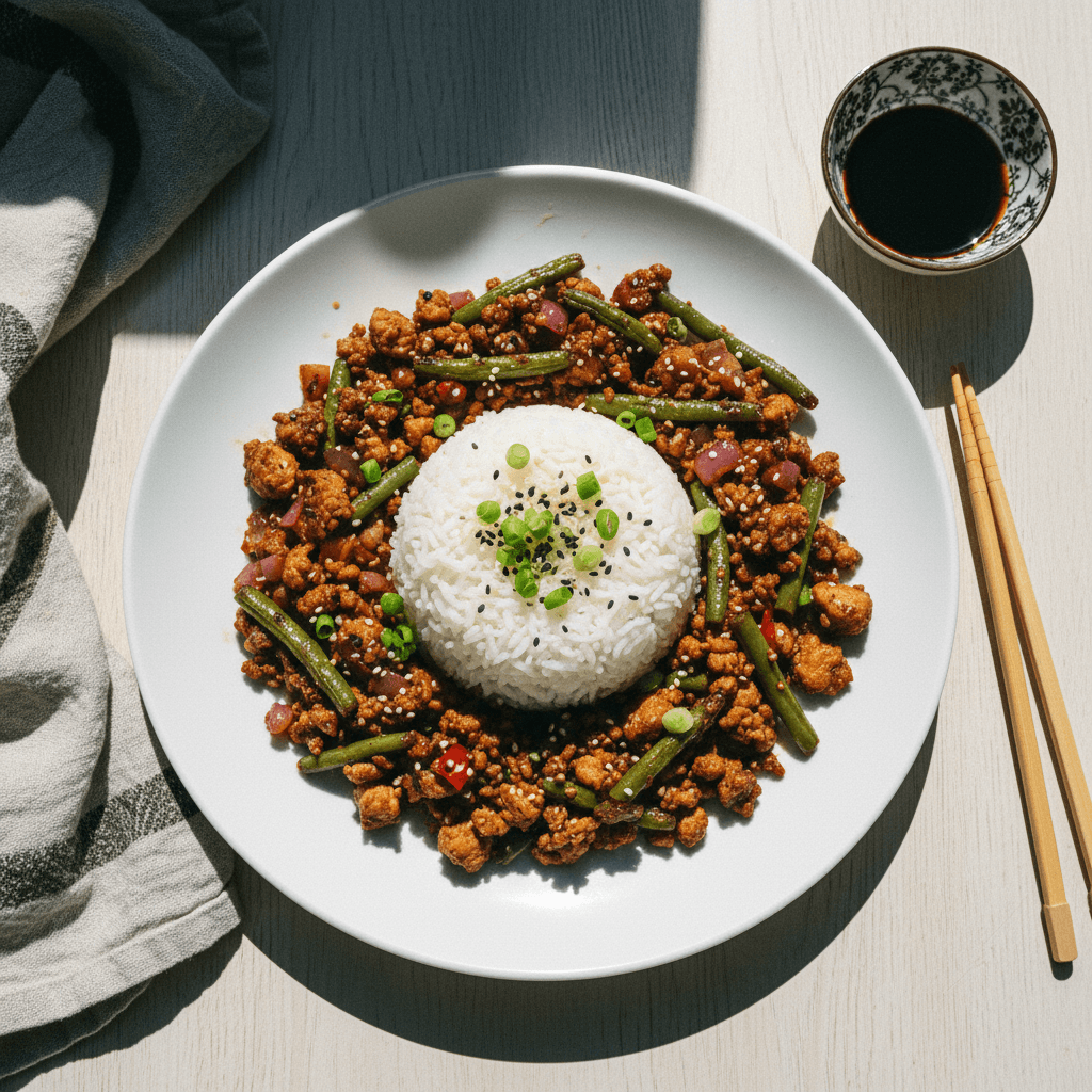 Sesame Ground Chicken with Green Beans