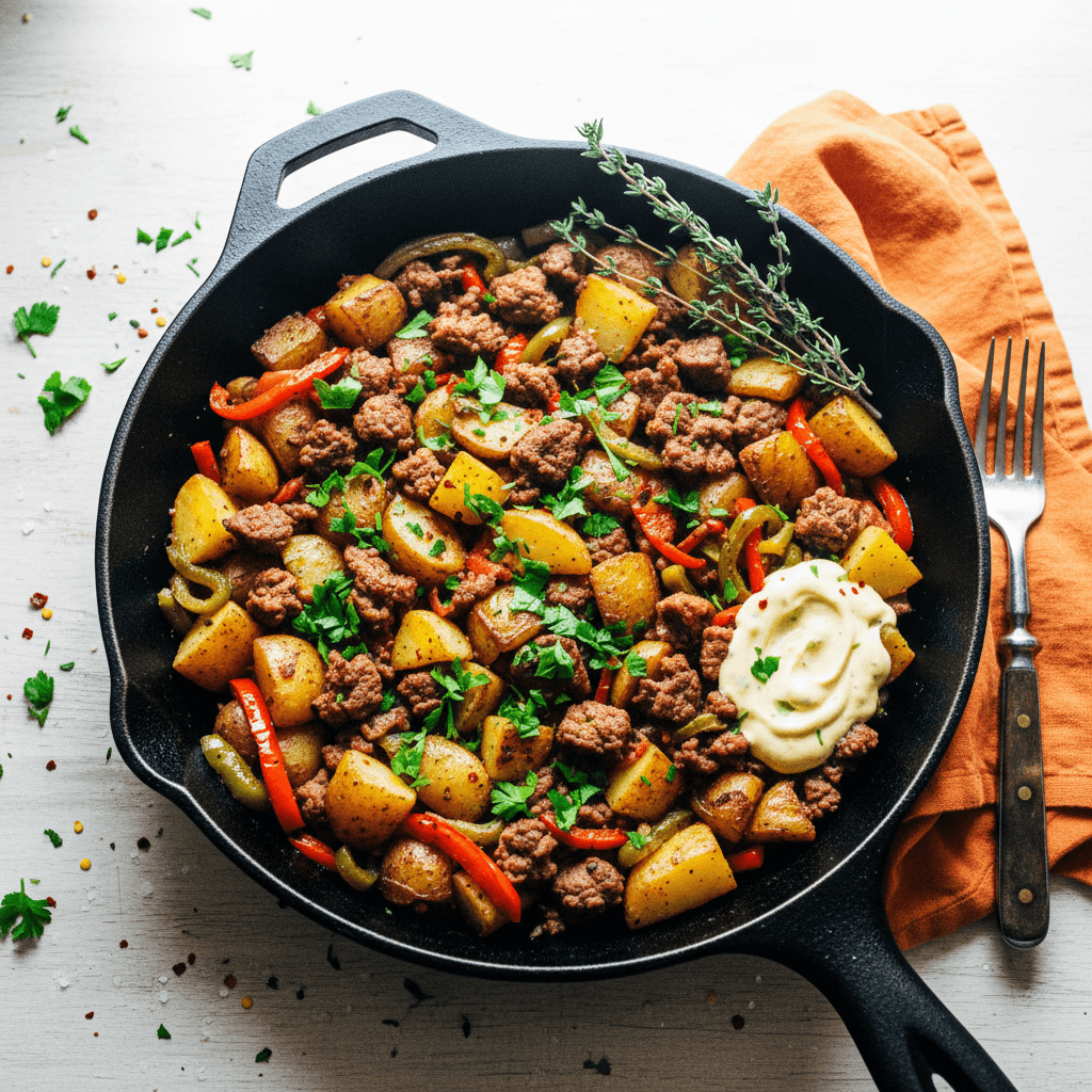 Bison, Potato, and Pepper Skillet Hash