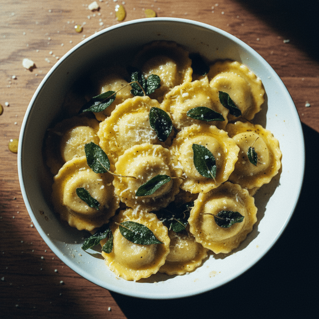 Mushroom Ravioli with Sage Butter Sauce