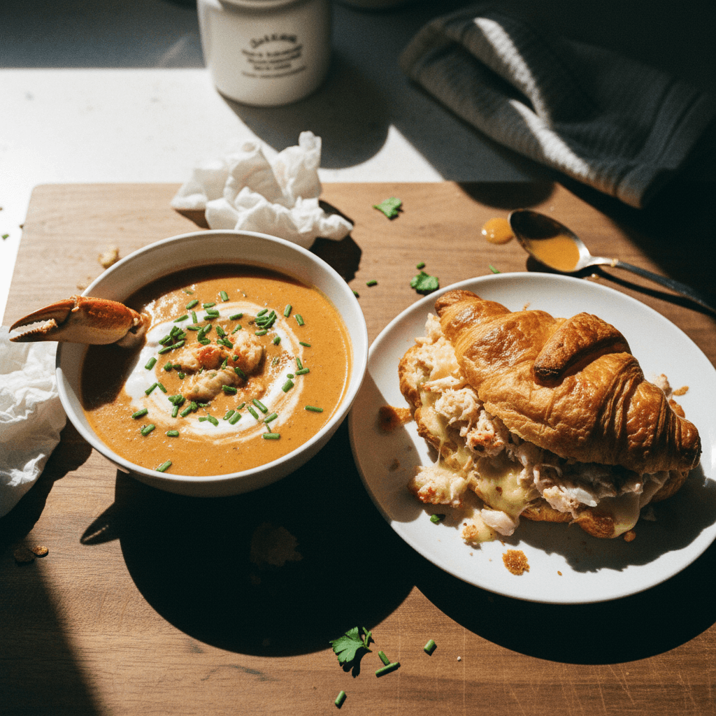 Creamy Crab Bisque & Crab Grilled Cheese