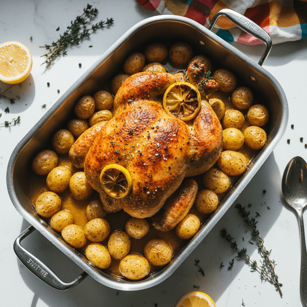 Italian Father's Roasted Chicken and Potatoes with Pan Sauce