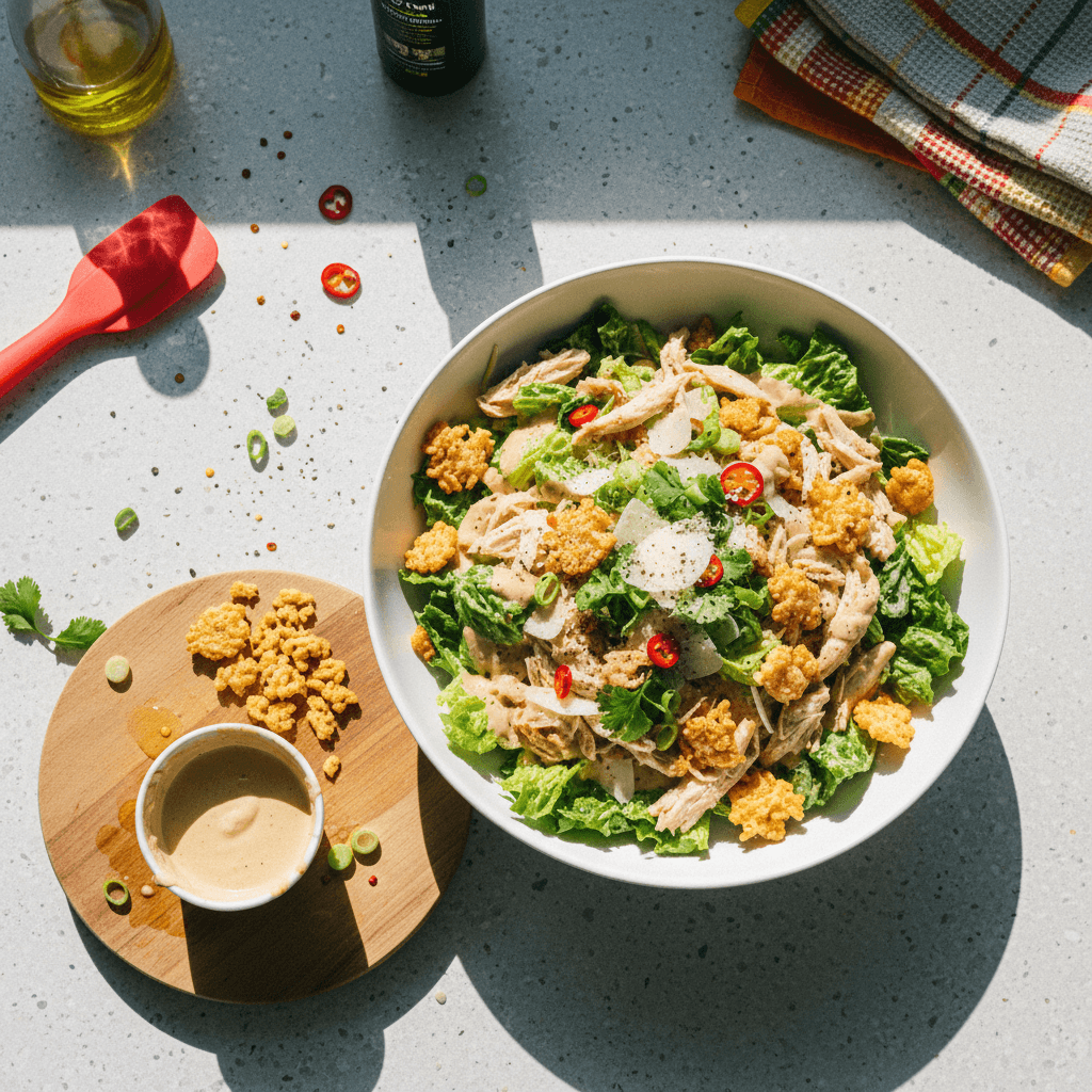 Miso Chicken Caesar with Crispy Rice