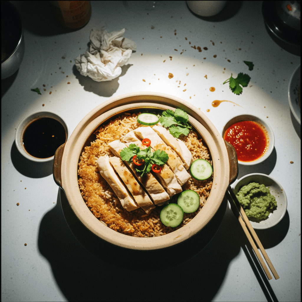 One-Pot Crispy Bottom Hainanese Chicken Rice