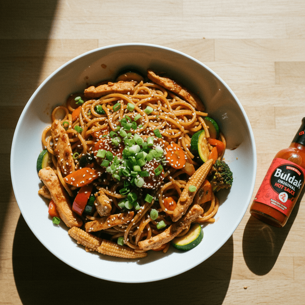 Spicy Buldak Chicken and Vegetable Stir Fry