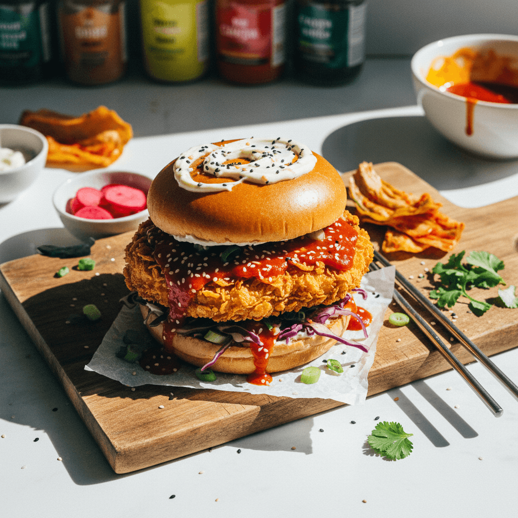 Korean Inspired Crispy Paneer Burger