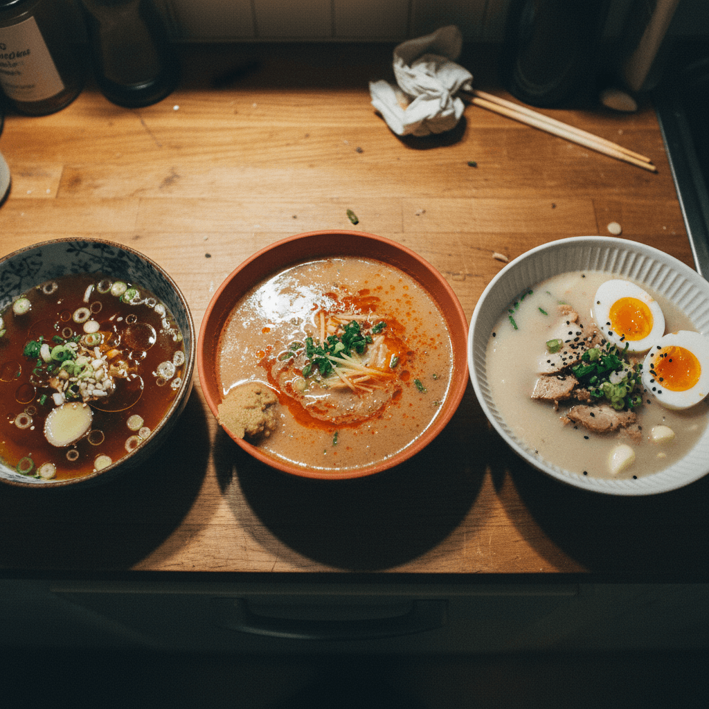 Shoyu, Miso, and Tonkotsu Ramen Broths
