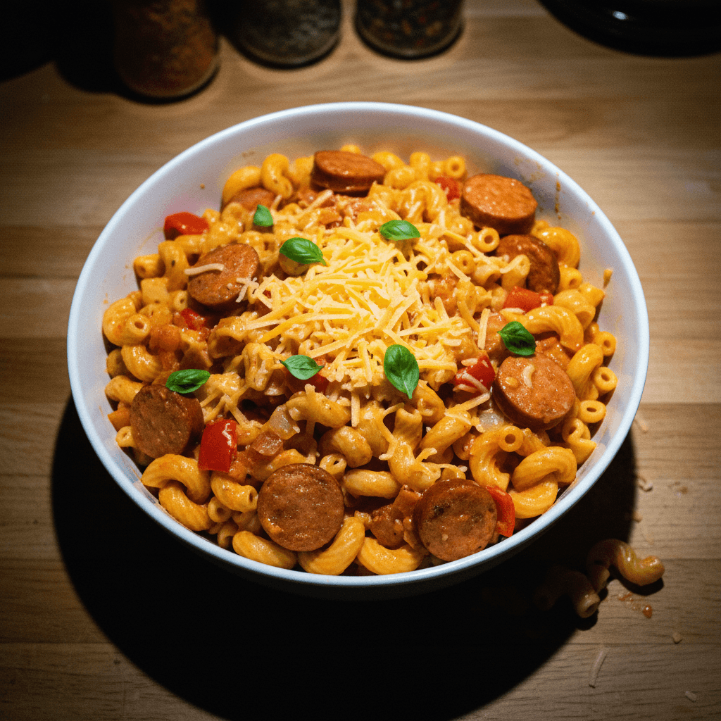High Protein Macaroni with Chicken Sausage and Vegetables