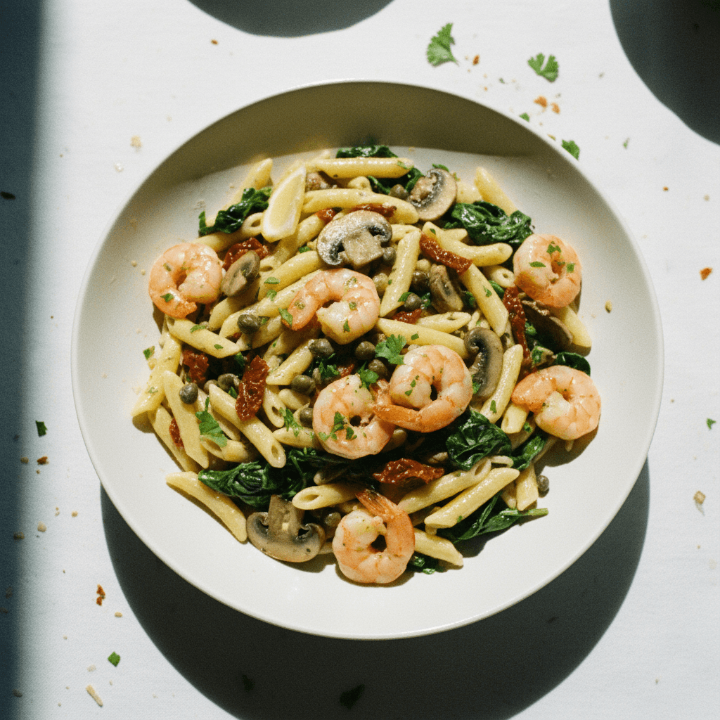 Creamy Lemon Shrimp Pasta with Spinach & Sun-Dried Tomatoes
