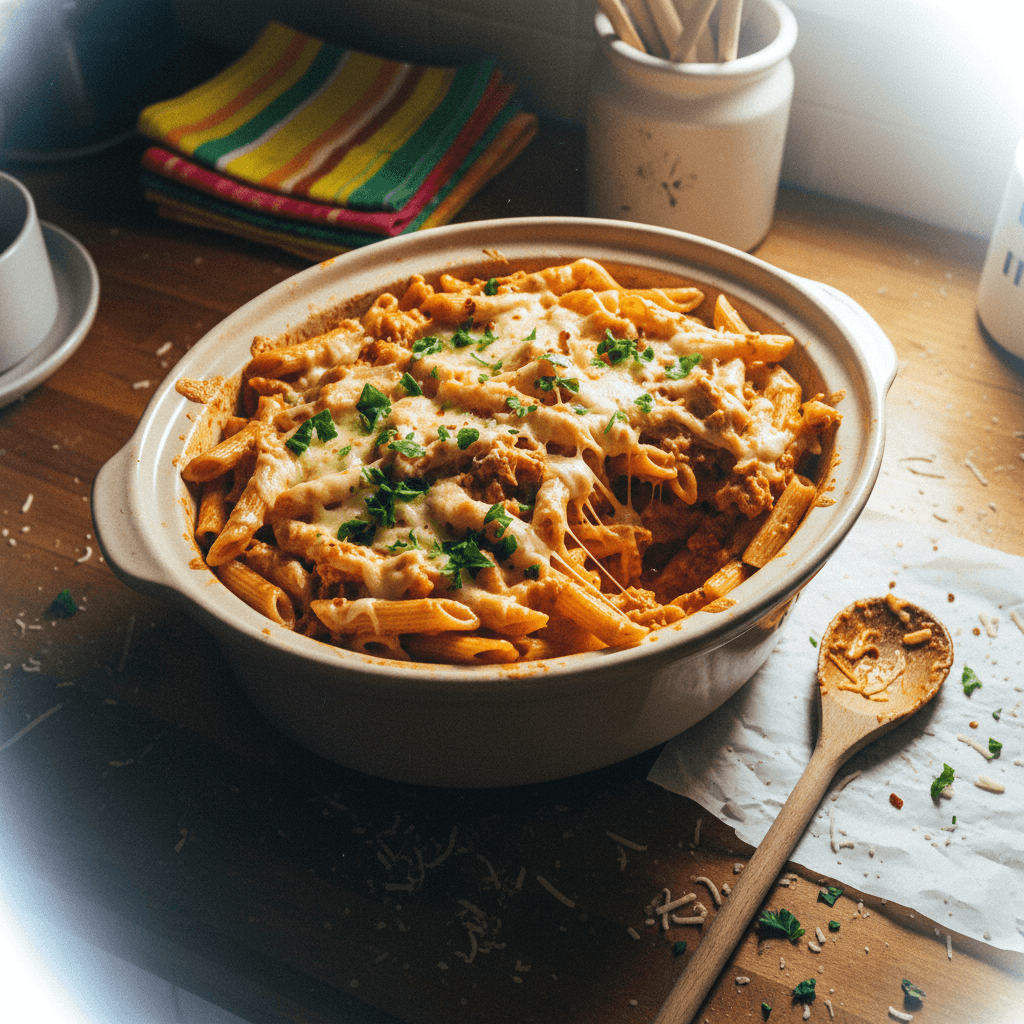 Creamy Crockpot Chicken Penne Bake
