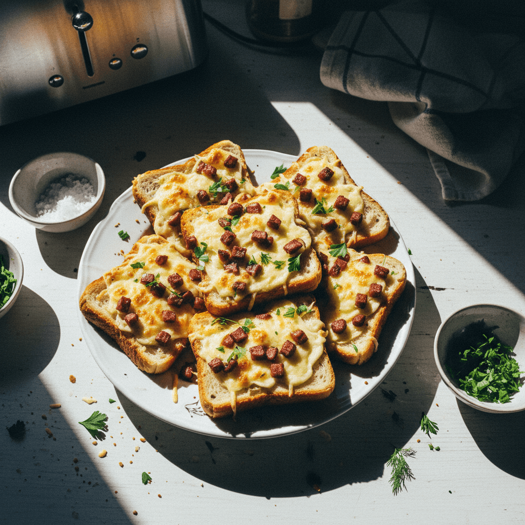 Oven-Baked Cheesy Savory Toast with Herbs and Optional Diced Sausage