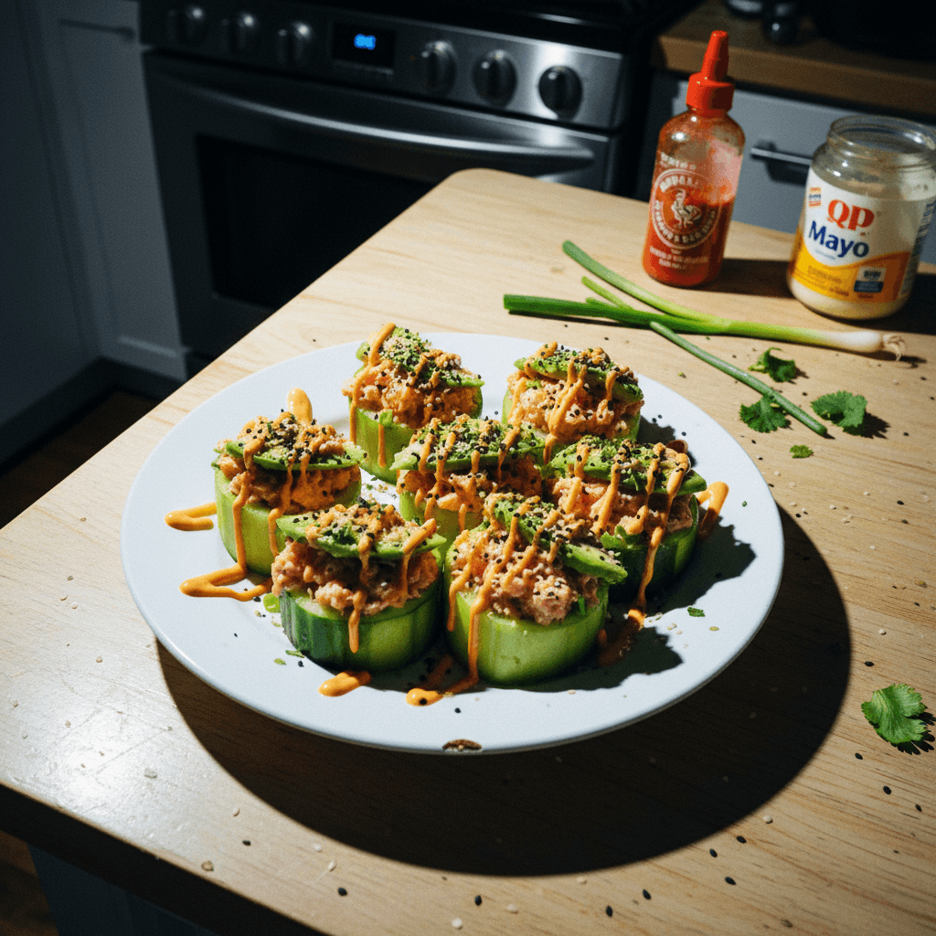 Spicy Salmon & Avocado Cucumber Boats