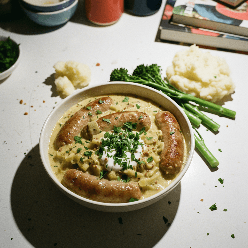 Slowcooker Creamy Mustard, Sausage & Leek Casserole