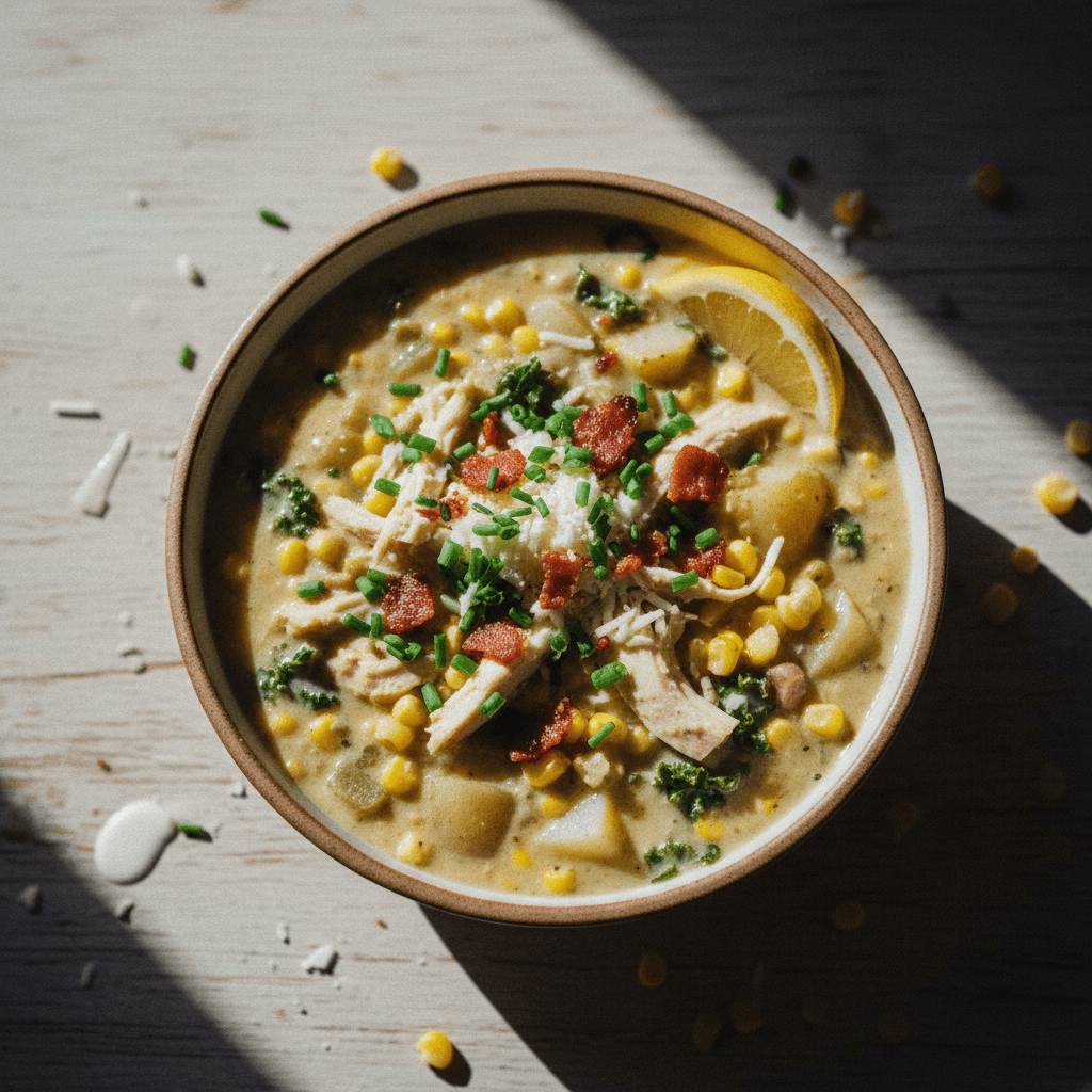 Green Chili Chicken, Corn and Potato Chowder