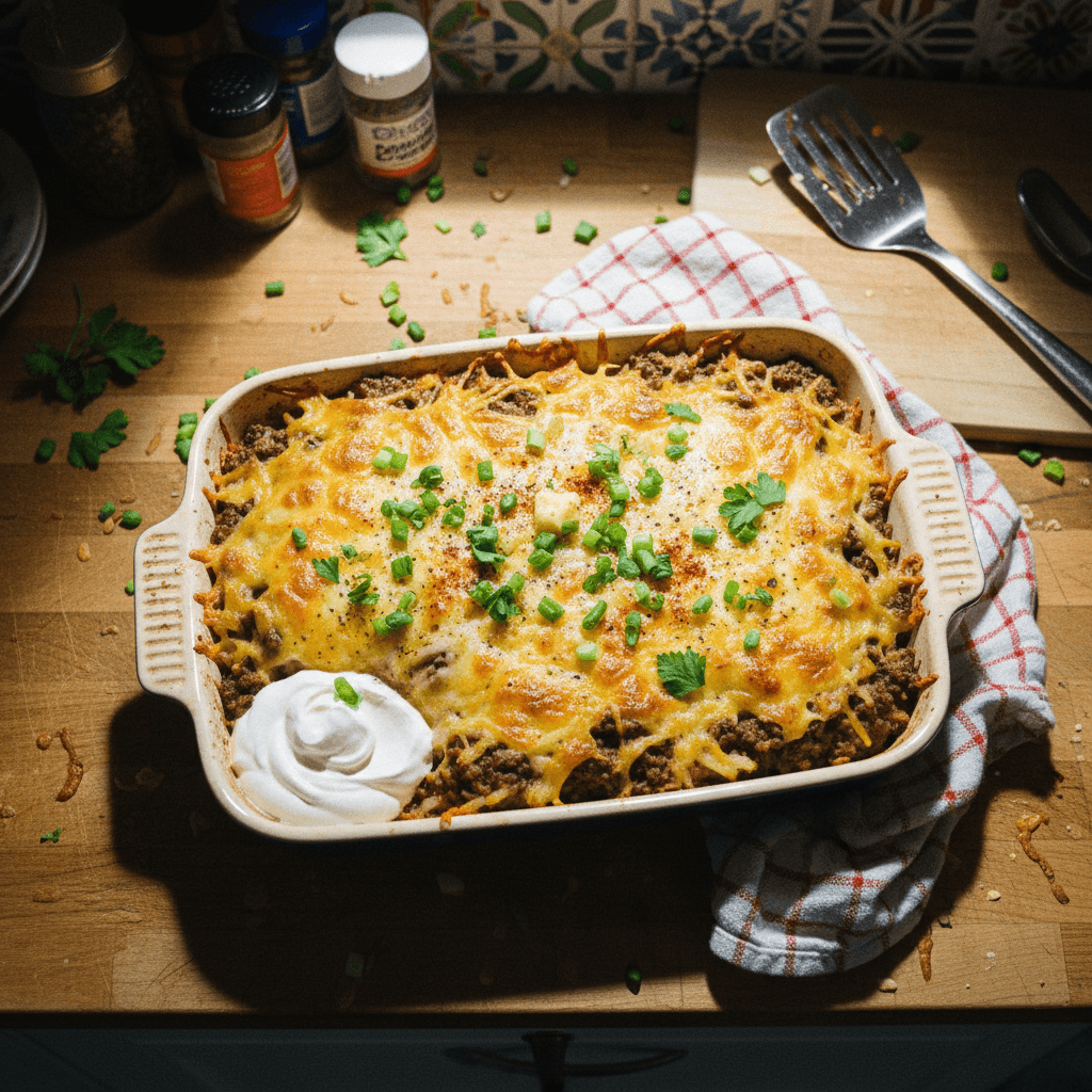 Slow Cooker Ground Beef and Hash Brown Bake