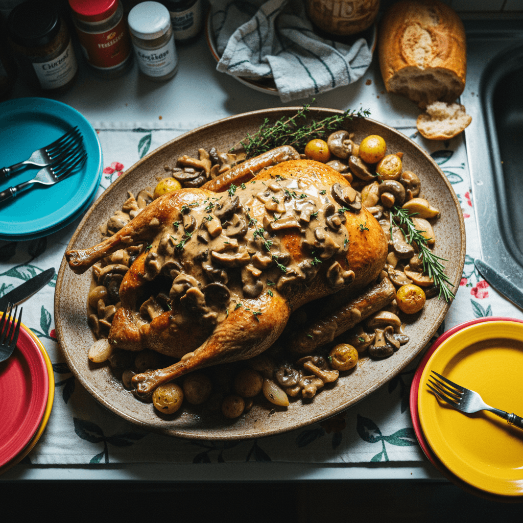 Rotisserie Duck with Wild Mushroom Sauce