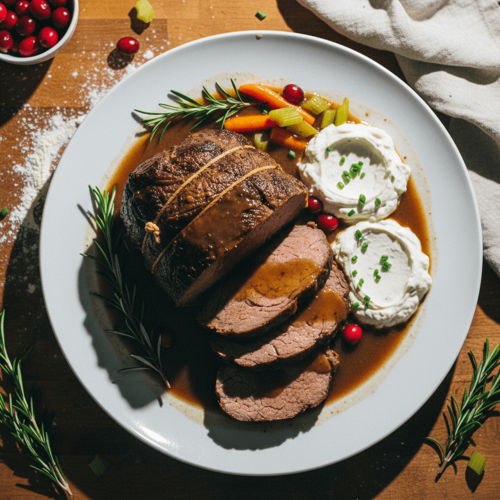 Holiday Spiced Chuck Roast with Horseradish Cream
